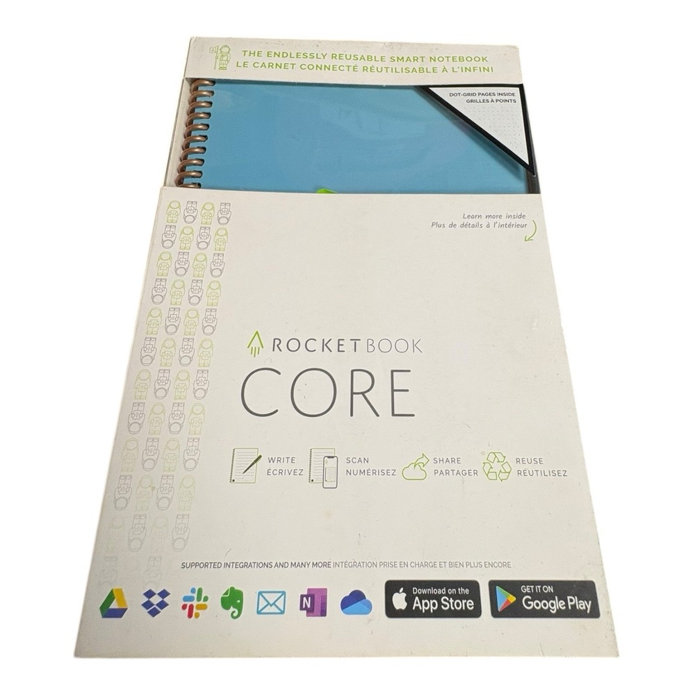 Rocketbook Core Reusable Smart Notebook Dot Grid Light Blue‎ w Box-new